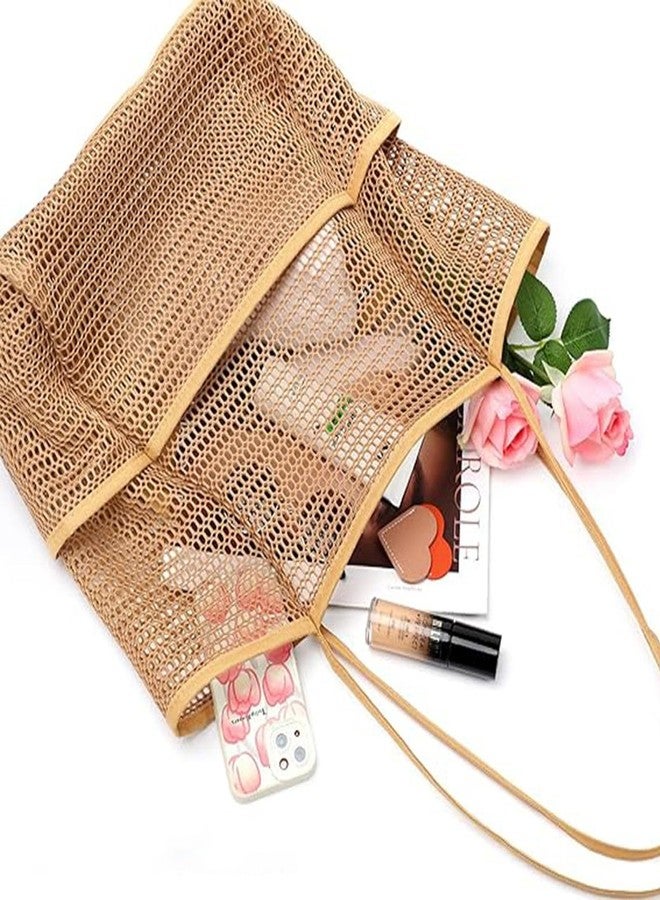 BESSKON Large Beach Tote, Mesh Beach Bags Waterproof Sandproof, Summer Mesh Totes Bags for Women, Packable Beachbag Travel Pool Bags, Cute Family Vacation Foldable Tote Bag with Zipper - Image 5